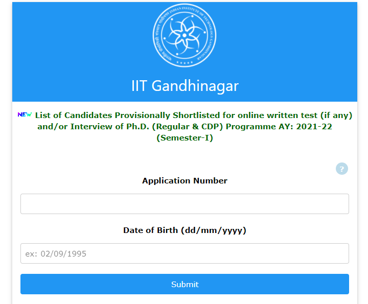 IIT Gandhinagar PhD Admission Shortlisted Candidates